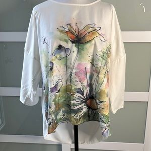 Floral Artistry White and Multicolor Tunic Top